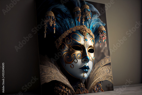 mockup, display, traditional venetian carnival mask, banner, generative AI, 3d render style. photo