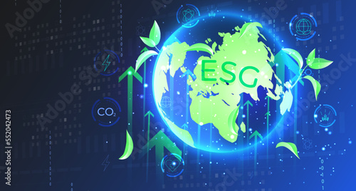 Ecological social and management concept. Development by the company of a strategy for the conservation of nature and the solution of environmental problems. Save the earth, ecology, esg.