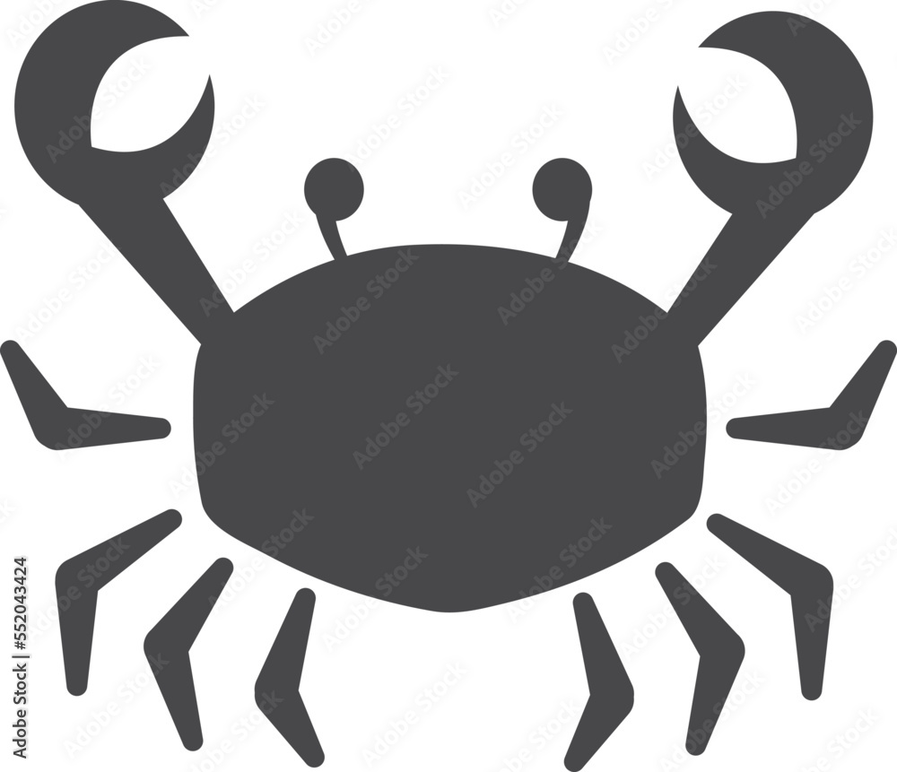 Crab icon. Black ocean fauna symbol. Underwater animal