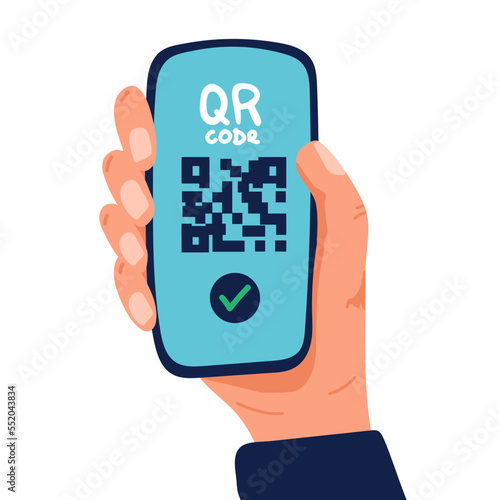 Wallpaper Mural QR code scanning icon in smartphone. hand holding Mobile phone in line style, barcode scanner for pay, web, mobile app, promo. Vector illustration Torontodigital.ca