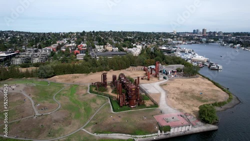 Aerial shot of gas work Park in day time. The Gas Works Park in Seattle in Daytime. 
 photo