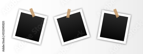 Collection of photo frames. Set of Polaroid photo frames. Photo frames with realistic vector shadow effect fixed with adhesive tape on a transparent. Vector EPS 10