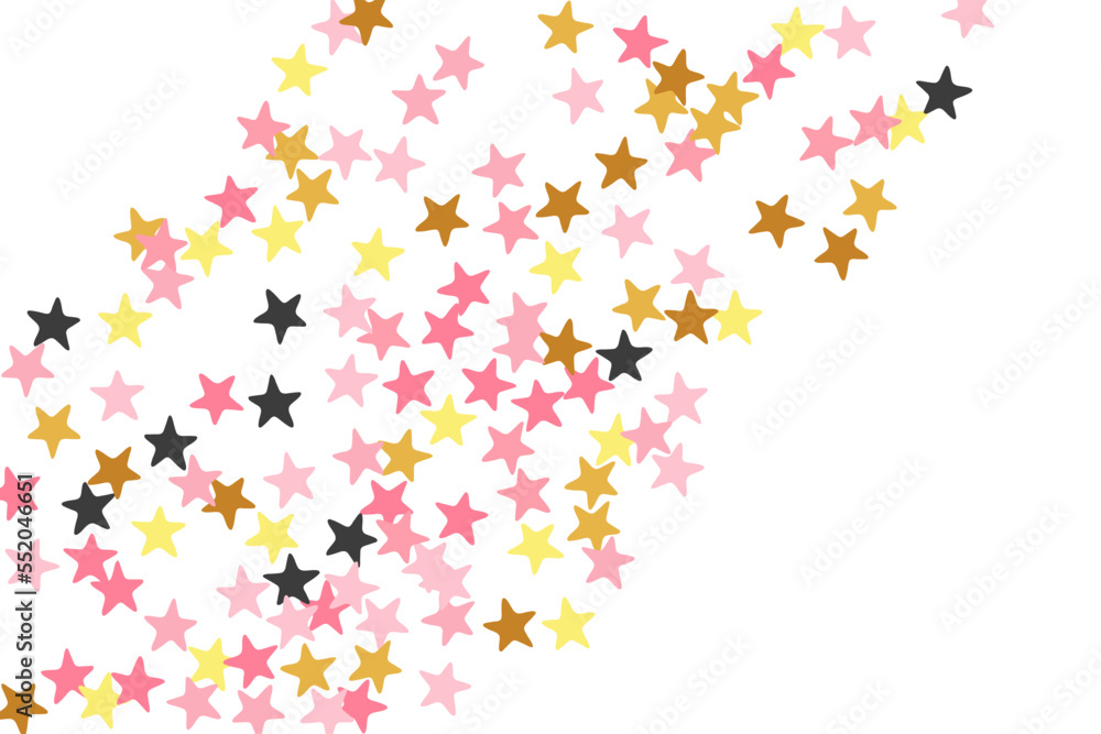 Decorative black pink gold stars magic scatter wallpaper. Little stardust spangles xmas decoration particles. Baby shower stars magic texture. Spangle particles poster decor.