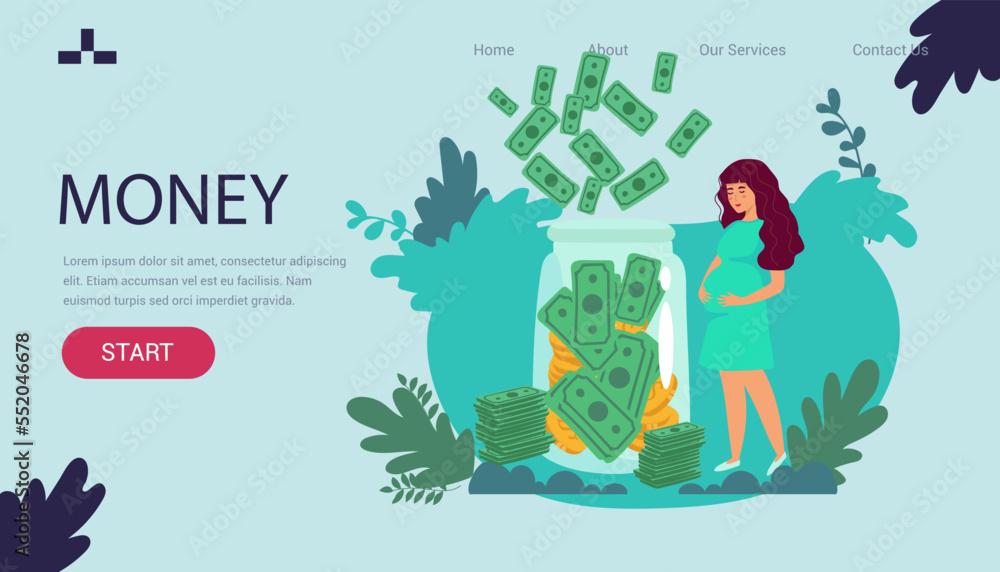 Fototapeta premium Young pregnant woman purse. Pregnant woman and money. vector flat design illustrations isolated on white background