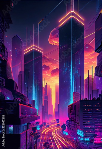Cyberpunk neon city night scene. Great as a backdrop, wallpaper or to use in your art projects. 