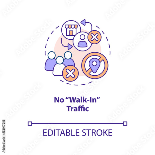 No walk-in traffic concept icon. Online store disadvantage. Home based business issue abstract idea thin line illustration. Isolated outline drawing. Editable stroke. Arial, Myriad Pro-Bold fonts used
