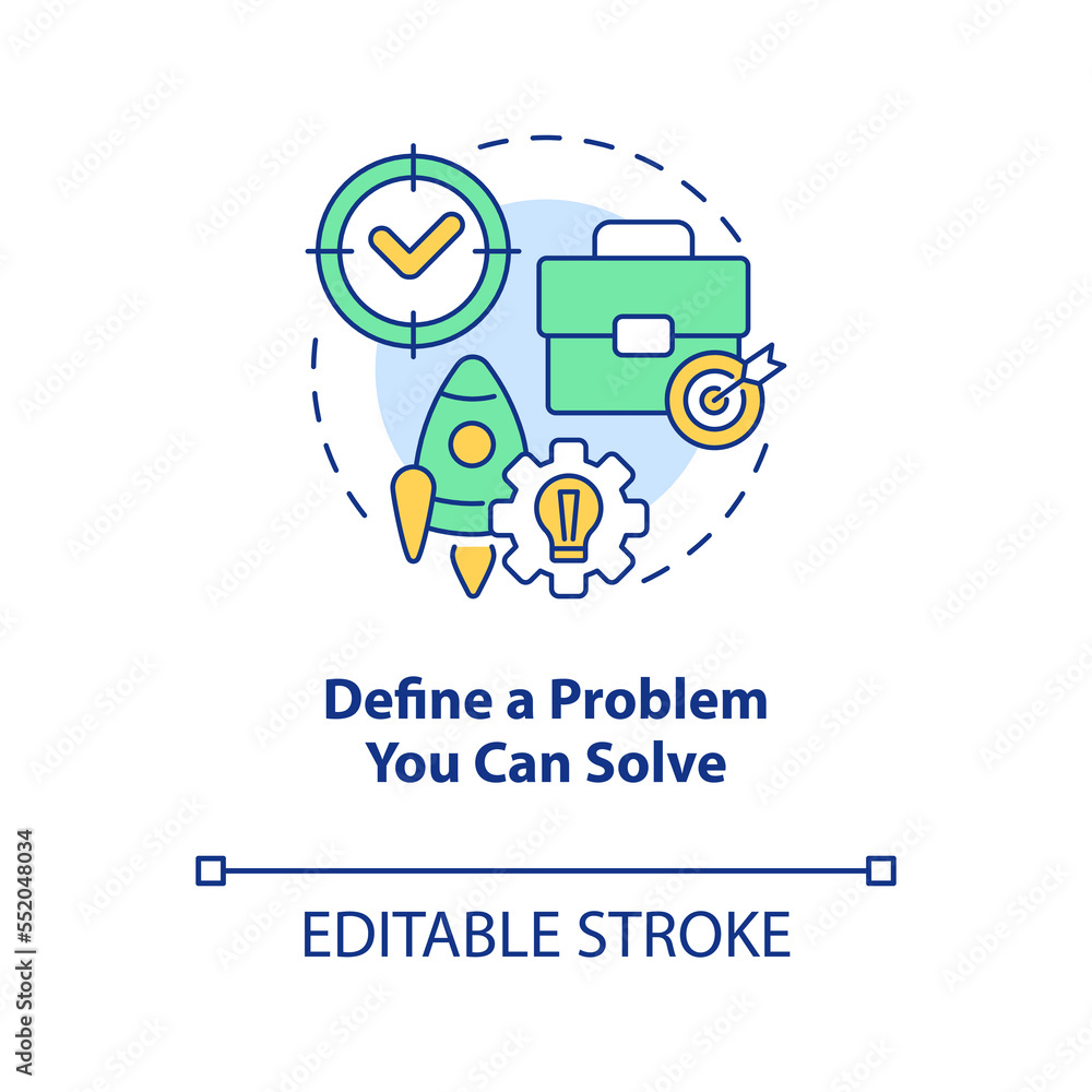 Define problem you can solve concept icon. Starting home based business tip abstract idea thin line illustration. Isolated outline drawing. Editable stroke. Arial, Myriad Pro-Bold fonts used Define problem you can solve concept icon. Starting home based business tip abstract idea thin line illustration. Isolated outline drawing. Editable stroke. Arial, Myriad Pro-Bold fonts used