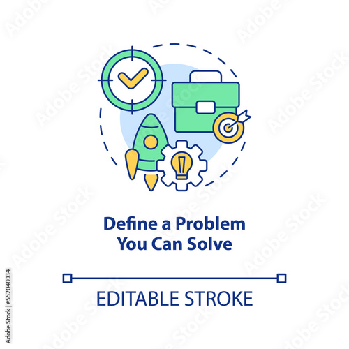 Define problem you can solve concept icon. Starting home based business tip abstract idea thin line illustration. Isolated outline drawing. Editable stroke. Arial, Myriad Pro-Bold fonts used