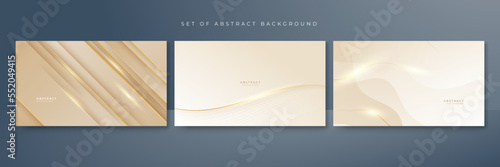 Abstract golden background with white and beige luxury glitter shapes. Golden lines luxury on cream color background. Gold elegant realistic paper cut style 3d. Vector illustration