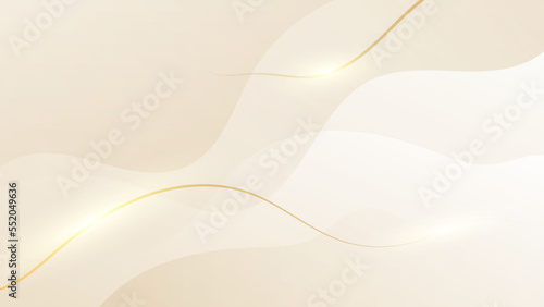 Abstract golden background with white and beige luxury glitter shapes. Golden lines luxury on cream color background. Gold elegant realistic paper cut style 3d. Vector illustration