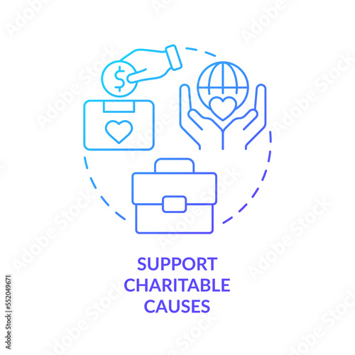 Support charitable causes blue gradient concept icon. Donate in ecological fund. Volunteering abstract idea thin line illustration. Isolated outline drawing. Myriad Pro-Bold font used