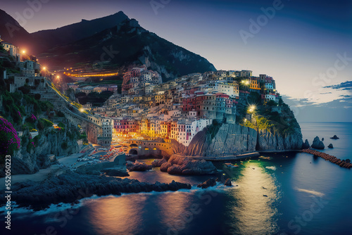 Generative AI : Amalfi Coast in Italy, on a fine evening	
 photo