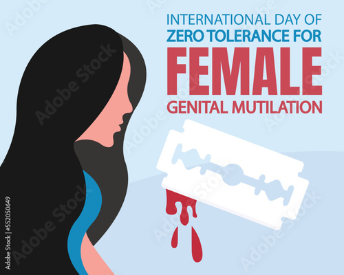 illustration vector graphic of a woman and a bloody razor, perfect for international day, female genital mutilation, celebrate, greeting card, etc.