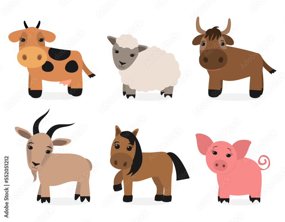 isolated Flat Farm animals on white background isolated Flat Farm animals on white background