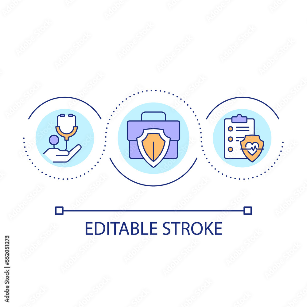 Occupational safety and health loop concept icon. Employee wellbeing. Medical screening in workplace abstract idea thin line illustration. Isolated outline drawing. Editable stroke. Arial font used Occupational safety and health loop concept icon. Employee wellbeing. Medical screening in workplace abstract idea thin line illustration. Isolated outline drawing. Editable stroke. Arial font used