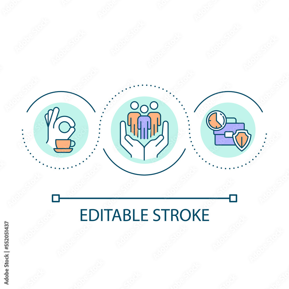 Healthy work environment loop concept icon. Employee safety. Minimizing risk of accidents in workplace abstract idea thin line illustration. Isolated outline drawing. Editable stroke. Arial font used Healthy work environment loop concept icon. Employee safety. Minimizing risk of accidents in workplace abstract idea thin line illustration. Isolated outline drawing. Editable stroke. Arial font used