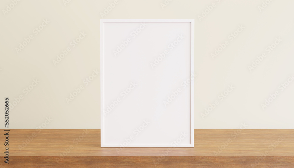 Vertical frame for mock up. frame poster on wooden floor with white wall. 3D rendering. Vertical frame for mock up. frame poster on wooden floor with white wall. 3D rendering.