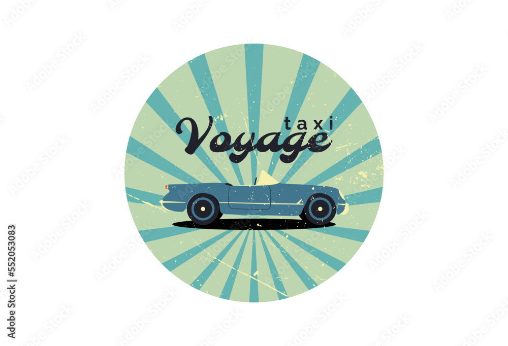 Vintage flat illustration icon with vintage retro caravan car. Flat style vector illustration. Retro, vintage style. Vector design. 