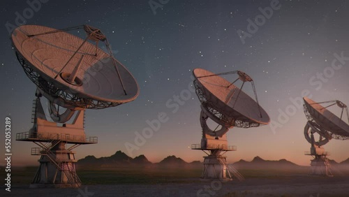 Establishing Shot of a Large Radio Telescope Array in the Desert photo
