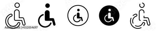 Conjunto de iconos de discapacidad. Persona en silla de ruedas. Concepto de de discapacitado, persona minusválida. Ilustración vectorial