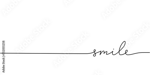 Smile word - continuous one line with word. Minimalistic drawing of phrase illustration.