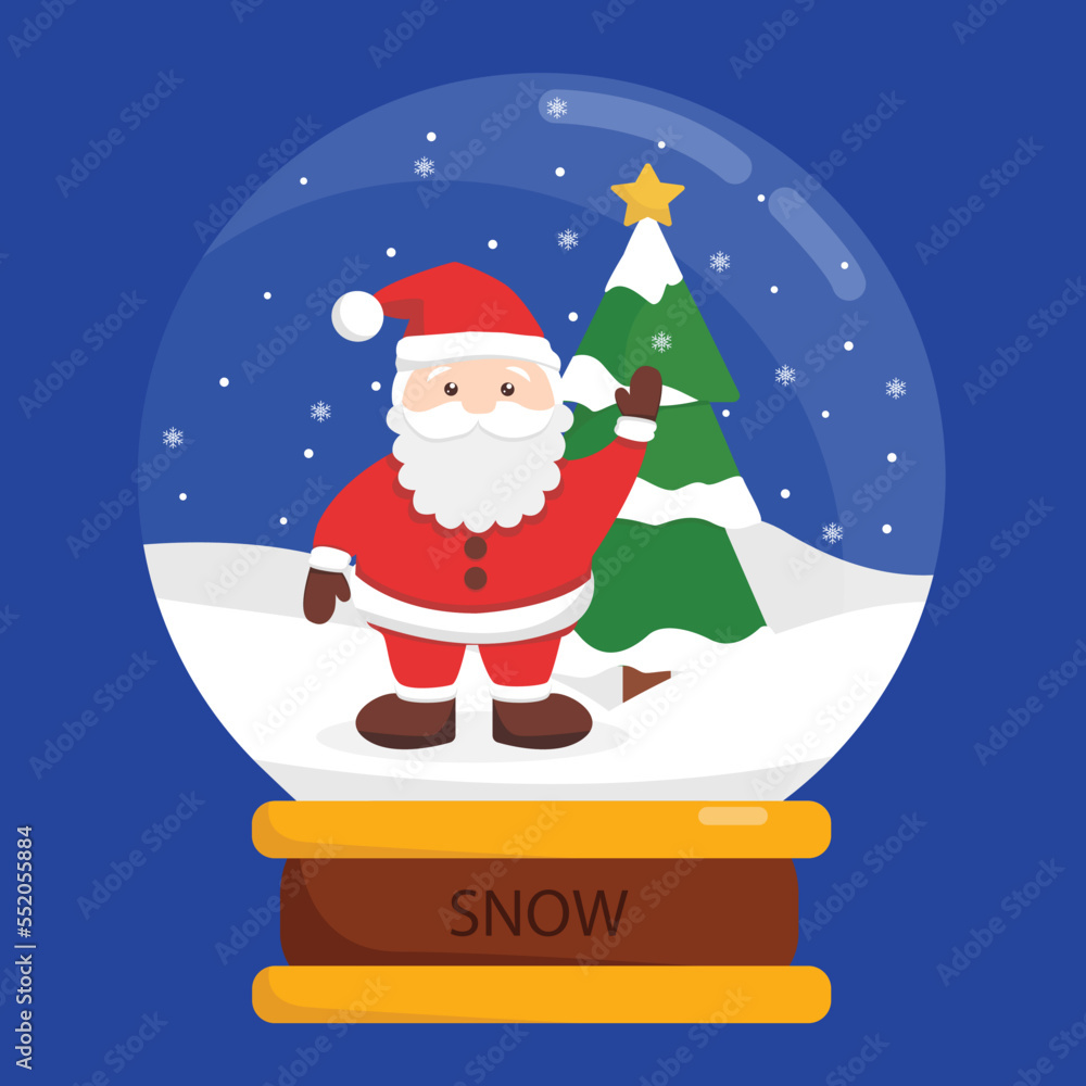 Christmas holiday. Under the magic glass dome Santa Claus with white snow. Snowball. Festive New Year realistic composition. vector illustration Christmas holiday. Under the magic glass dome Santa Claus with white snow. Snowball. Festive New Year realistic composition. vector illustration