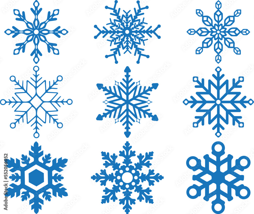 Snowflake ornament icon set, snowflake icon set blue vector Snowflake ornament icon set, snowflake icon set blue vector