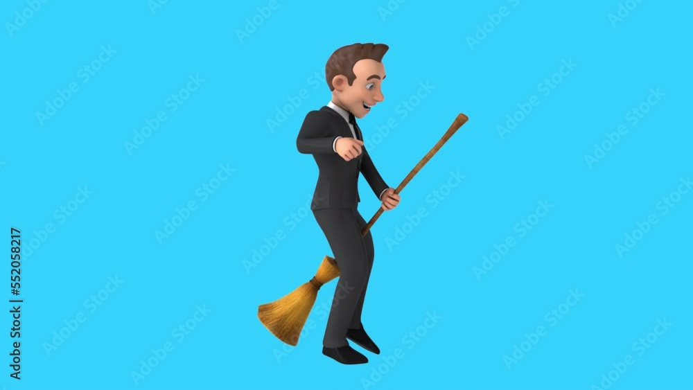 Fun 3D cartoon business man with a broomstick (alpha included) Fun 3D cartoon business man with a broomstick (alpha included)