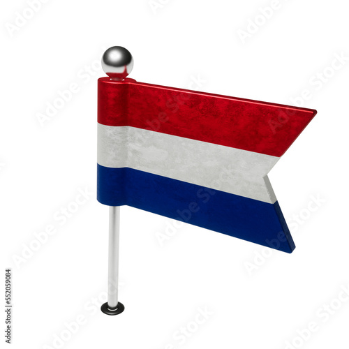 Flag of the Netherlands. Board pin in the shape of a flag. 3D Render.