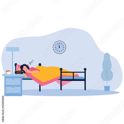 A woman sleeps calmly smiling in her bed
