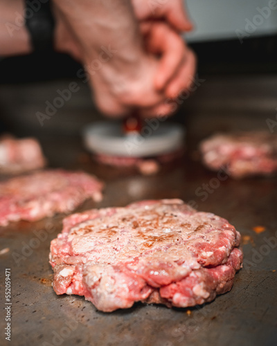 squashed hamburger meat on the kitchen