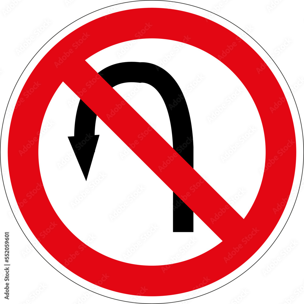 Panneau routier français: Interdiction de tfaire demi-tour Panneau routier français: Interdiction de tfaire demi-tour