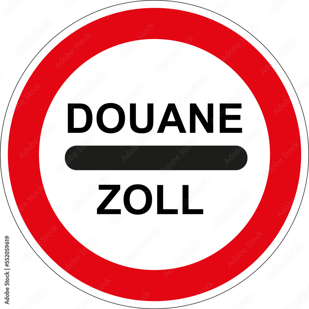 Panneau routier: Arrêt obligatoire au poste de douane Panneau routier: Arrêt obligatoire au poste de douane