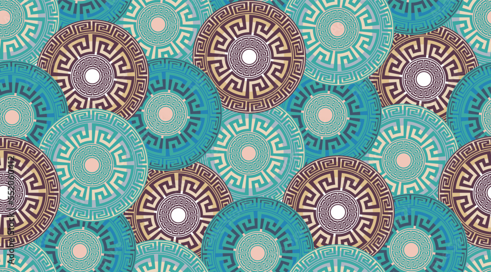 Abstract Decorative Ethnic Round Circles Seamless Pattern Luxury Interior Design Modern Greek Geometrical Background Trendy Fashion Colors