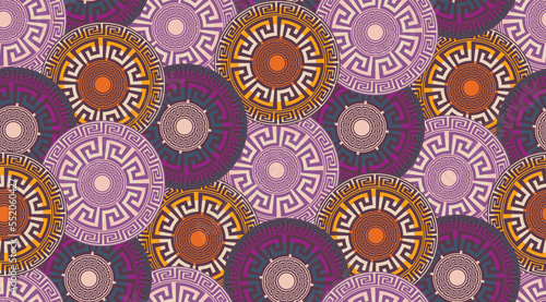 Abstract Decorative Ethnic Round Circles Seamless Pattern Luxury Interior Design Modern Greek Geometrical Background Trendy Fashion Colors