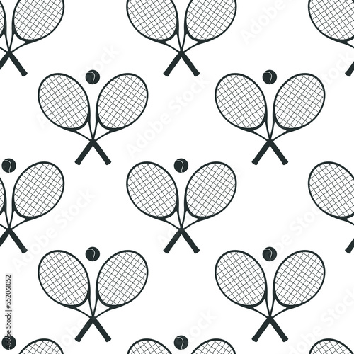 Hand drawn seamless pattern. Tennis rackets and balls