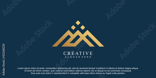 Letter M logo with mountain illustration premium vector
