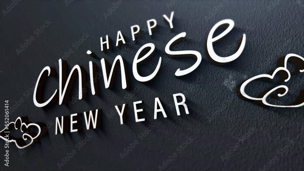 3D animation of Happy Chiness New Year silver chrome text cinematic title on black background. Ending cover for end scence trailer New year event background 3D animation of Happy Chiness New Year silver chrome text cinematic title on black background. Ending cover for end scence trailer New year event background