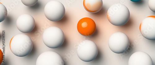 3d rendering Abstract background of orange spheres of geometric shapes