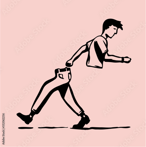 	
Ink brush illustration of a forgetful person, with the top and bottom half of the body going different ways.	
