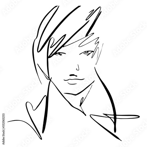 Young man abstract portrait,  line art, quick sketch, vector fashion illustration, man beauty minimalist, vector illustration