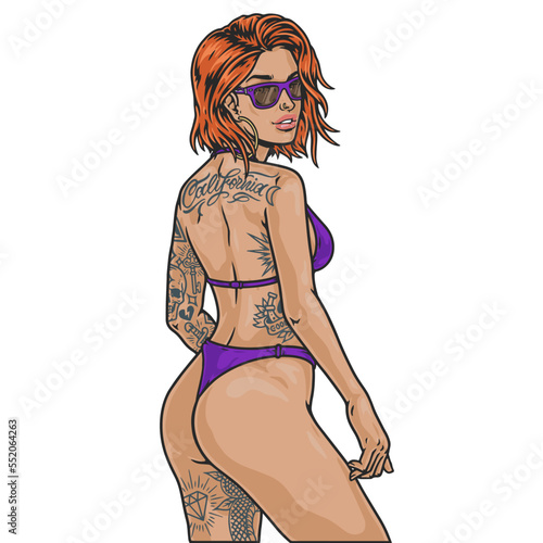 California beach girl colorful sketch