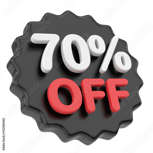 3D seventy percent off. 70% off. Black friday sale badge.