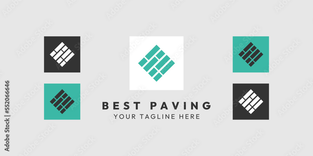 Paving block logo template with check mark vector design illustration Paving block logo template with check mark vector design illustration
