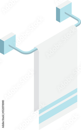 Towel hanger isometric icon. White washcloth textile