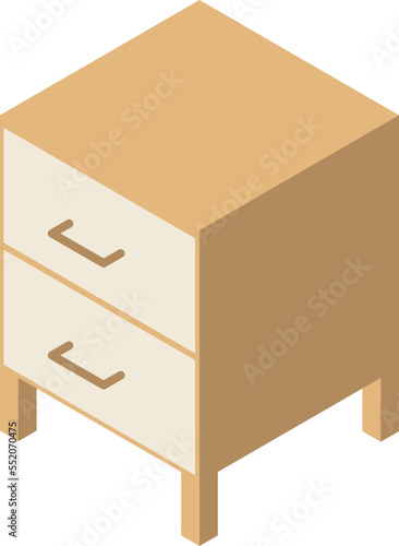 Drawer chest isometric icon. Wooden nightstand furniture
