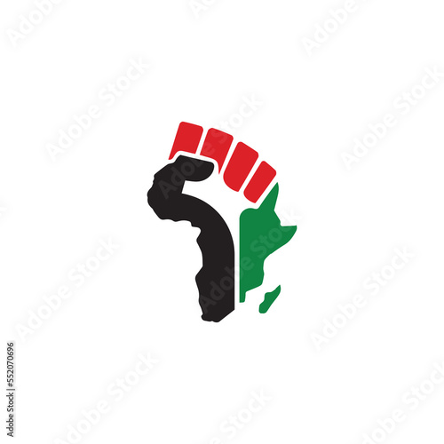 Fist icon forming the continent of africa. black live matter illustration. fist logo with flag of africa