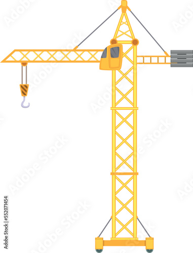 Construction crane icon. Cartoon heavy lifting machine
