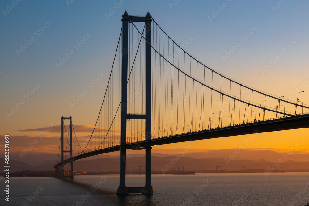 Osman Gazi Bridge (Izmit Bay Bridge). Izmit, Kocaeli, Turkey. at the sunset