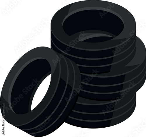 Tyre stack icon. Isometric car parts. Repair service